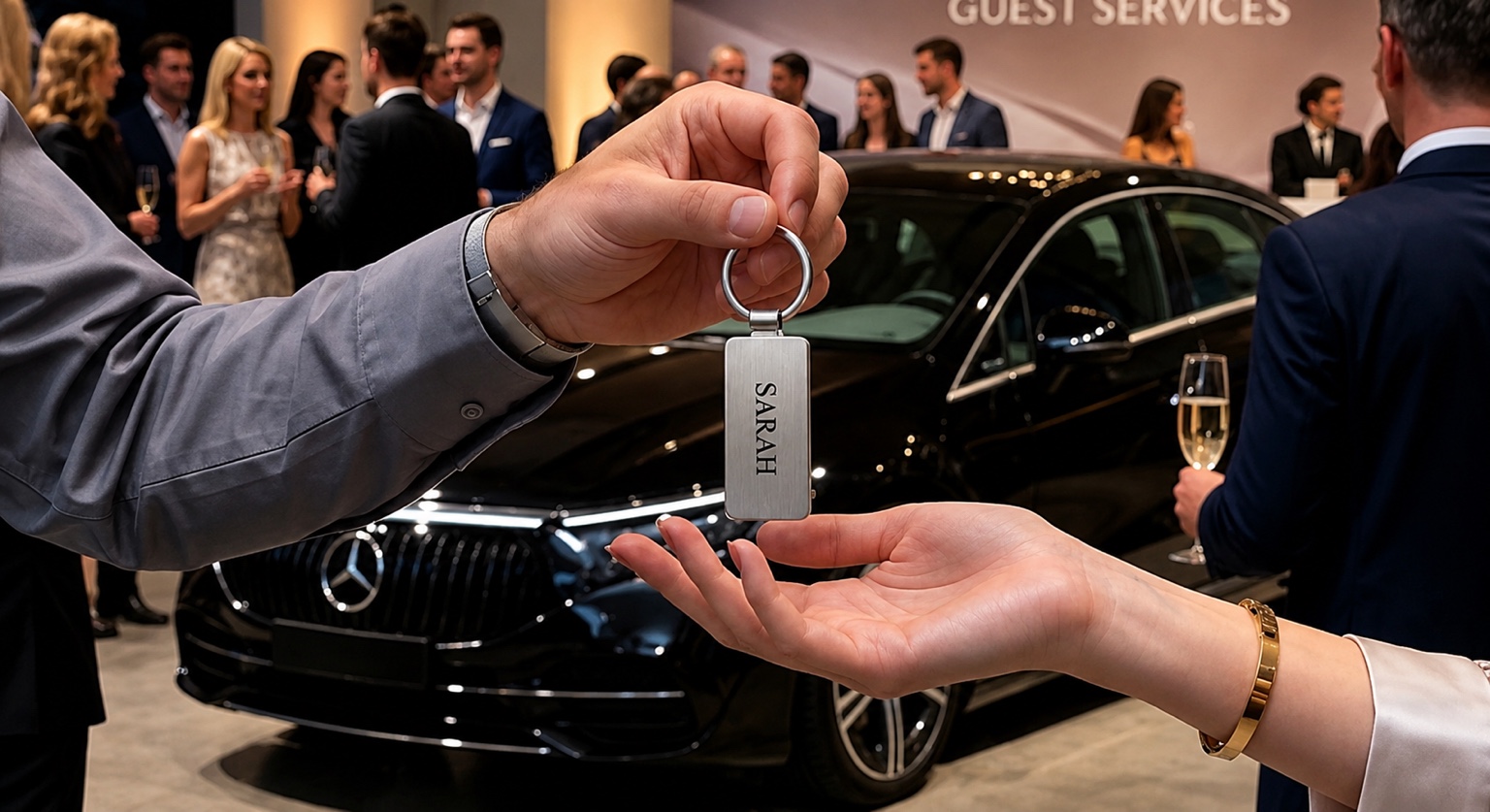 Guest collecting engraved keychain